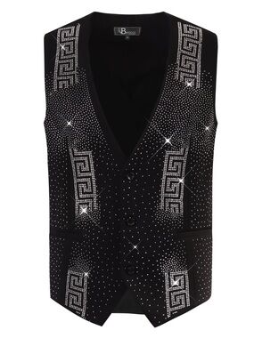 Barocco Luxe Luster Black/Silver Rhinestone Patterned Vest Size Small